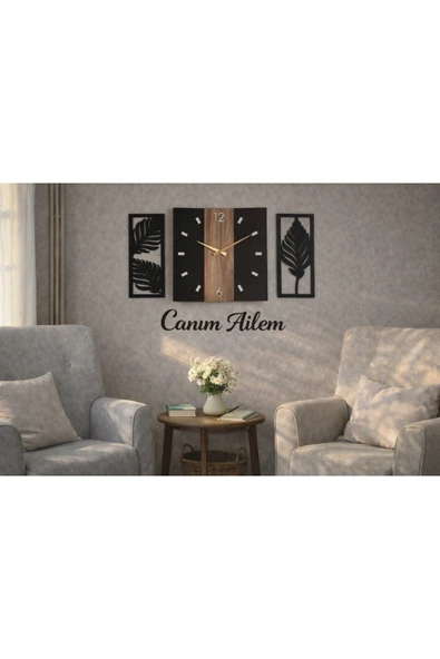 Duvar saati 40 cm çiçekler 30 cm Canım Ailem temalı no65 ürün görseli 1