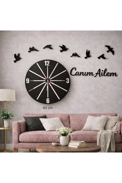 Duvar saati 40 cm 8 adet kuş temalı canım ailem no99 ürün görseli 1
