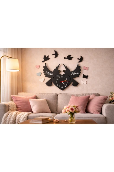 Salon duvar saati 50 cm kuş temalı kişiye özel no 10038 ürün görseli 1