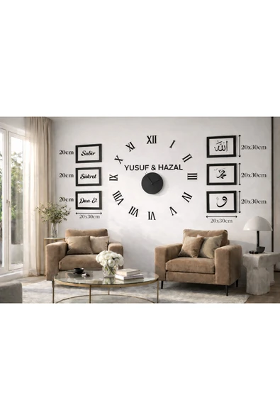 Salon için duvar saati seti 6 li çerçeve 20*30 ve Roma rakamlı rakamlar 10 cm saat no 36 ürün görseli 1