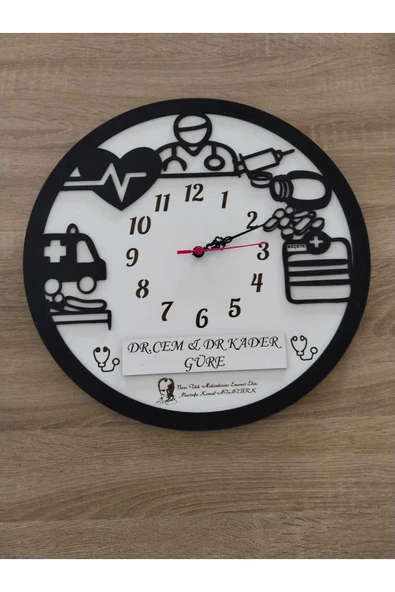 Doktor (HEKİM) lere özel İsim yazılı Kalıteli ve Şık Hediye Duvar saati ürün görseli 1