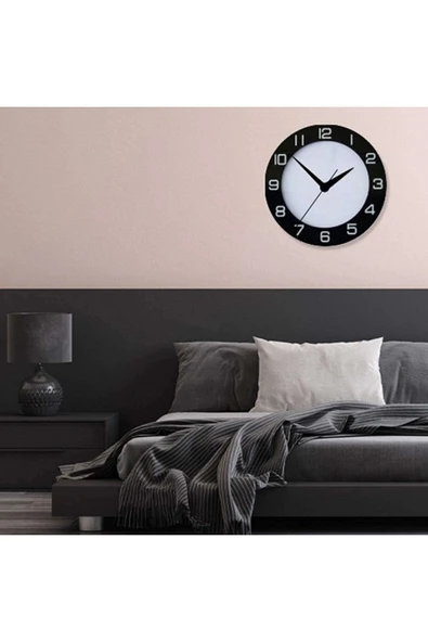 Klasik Rakam Temalı Siyah Çember Model Dekor Ahşap Duvar Saati 50 Cm ürün görseli 1