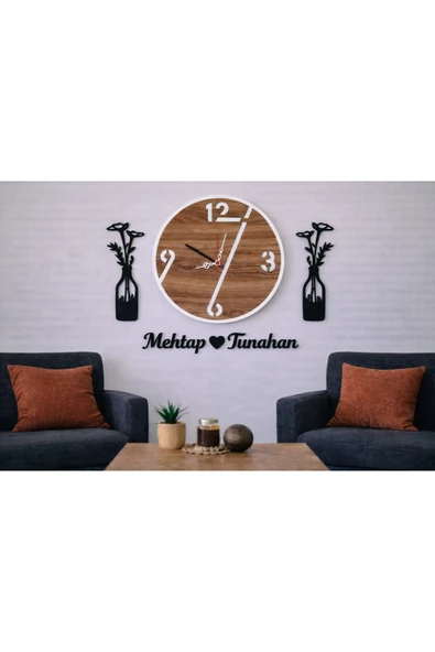 Duvar saati 40 cm çiçekler 30 cm kişiye özel no 1015 ürün görseli 1
