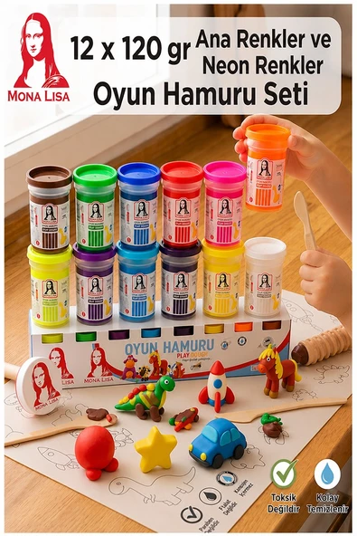 Oyun Hamuru 12 Renk 1 Paket Monalisa 12 li Ana ve Neon Oyun Hamuru Kurumaya Karşı Dirençli Okul Öncesi Kreş Yumuşak ürün görseli 1