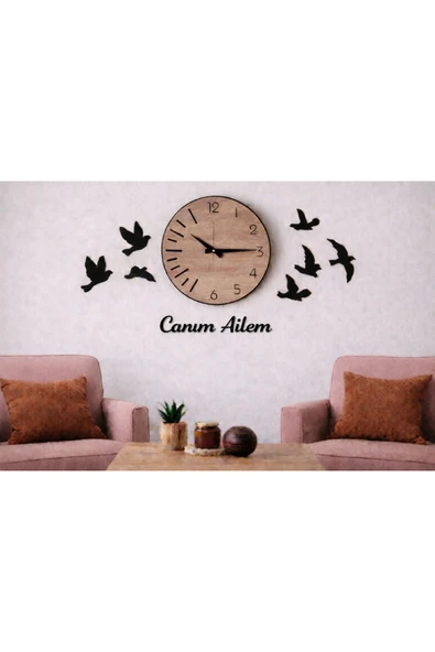Duvar saati 40 cm kuşlar 8 adettir Canım Ailem temalı no100 ürün görseli 1