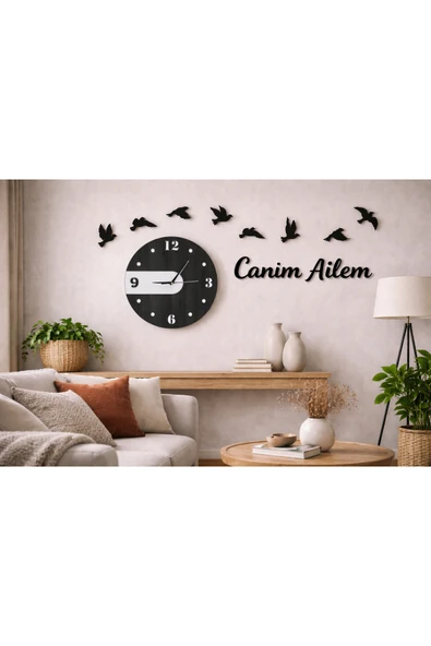 Salonlarıniza şıklık katacak duvar saati 40 cm kuşlarla ahenk verecek no4019 ürün görseli 1