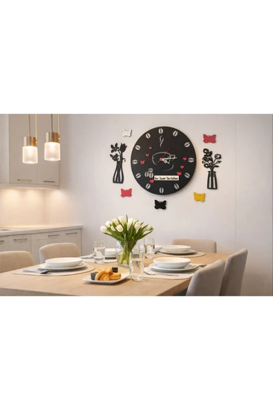 Mutfak için tasarlanmış duvar saati 40 cm çiçekler 25cm no108 ürün görseli 1