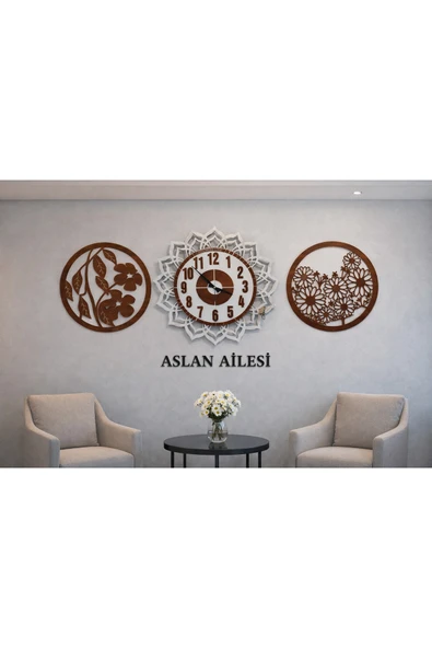 Duvar saati kişiye özel şık ve modern konbinli salona yakışır no10014 ürün görseli 1