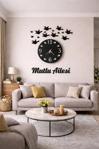 Salon duvar saati şık ve tasarım kişiye özel kuş temalı no 1044 ürün görseli 1
