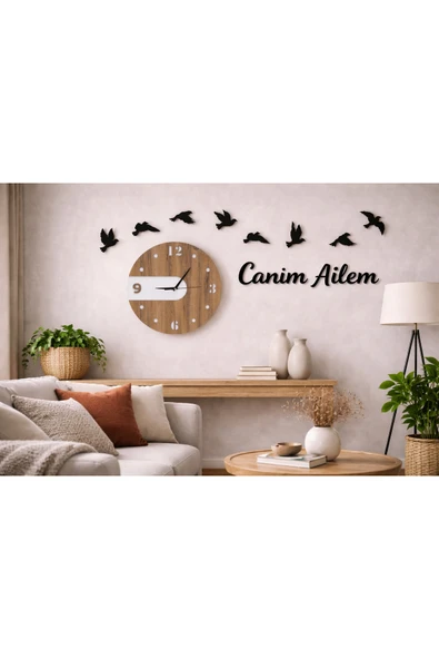 Salon duvar saati 40 cm kuş temalı şık ve modern no4019 ürün görseli 1