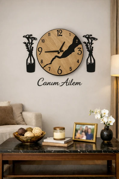 Duvar saati 40 cm Canım Ailem temalı no33 - Resim 2