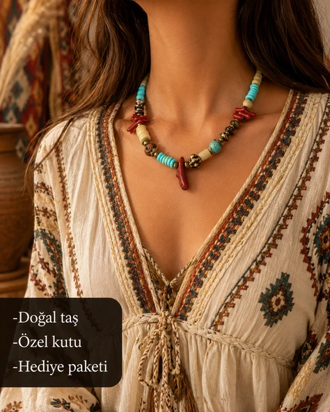 Bohem Calypso Mercan Boncuklu Yaz Kolyesi ürün görseli 1
