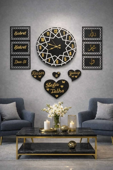Salon ve Oda için Duvar saati kişiye özel olarak saat 40 cm yanındakilerin her biri 20*40 ölçüdedir. ürün görseli 1