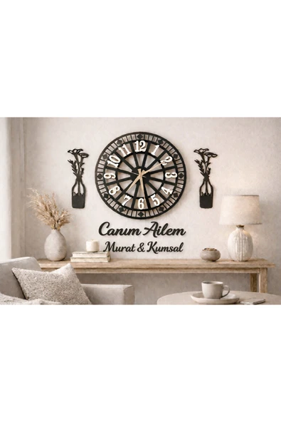 Salon duvar saati 40 cm çiçekler 30 cm isim değişir no36 ürün görseli 1