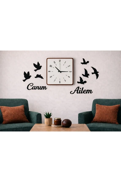 Duvar saati şık ve modern çizgilerle 40 cm kuş temalı 8 adettir no 103 ürün görseli 1