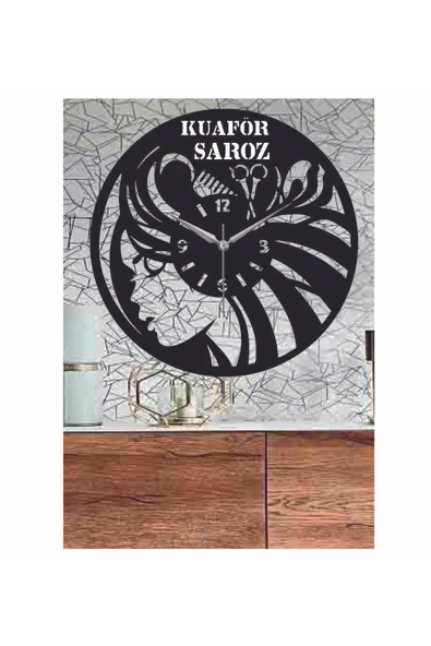 Kuaför Ahşap Duvar Saati - Resim 2