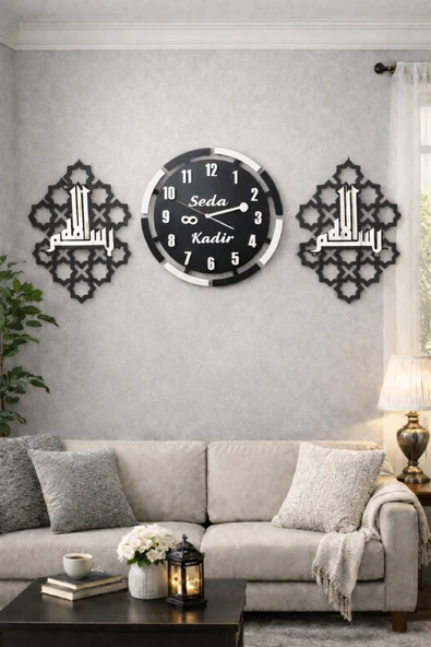 Salon duvar saati 40 cm dir kişiye özel konbinli şık ve modern no 58 ürün görseli 1