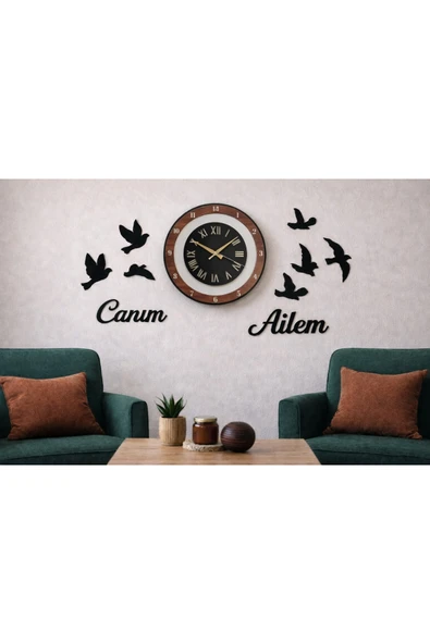 Duvar saati 40 cm 8adet kuş temalı canım ailem no 98 ürün görseli 1