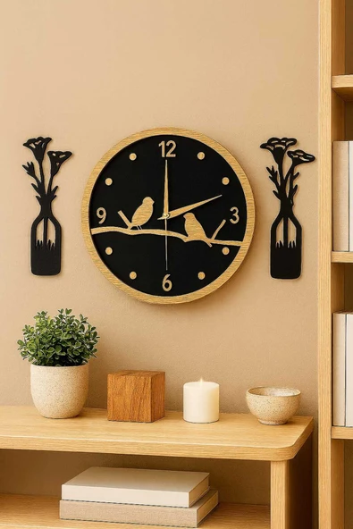 40 cm MDF Duvar Saati, Dekoratif Tasarım, Sessiz Mekanizma, Şık Ev ve Ofis Değer Katar No: mrc01 ürün görseli 1
