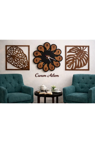 Duvar saati 40 cm çiçekler 30 cm şık ve modern no69 ürün görseli 1