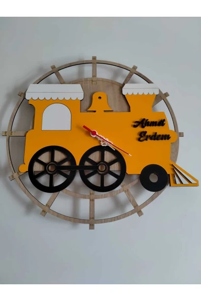 İsim yazılı Çocuk odası duvar saati Tren ürün görseli 1