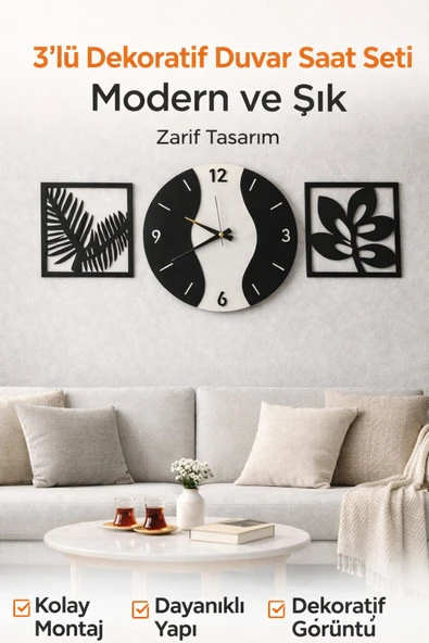 Salonlarıniza şıklık katacak modern çizgilerle duvarlarınıza yakışacak şekilde duvar saati no4024 ürün görseli 1