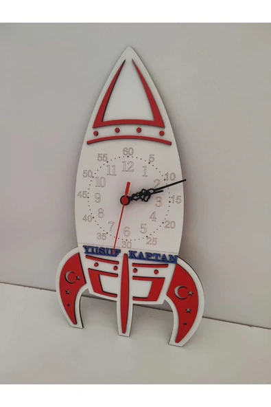 çocuk odası duvar saati kişiye özel isim yazılı Roket Temalı ürün görseli 1