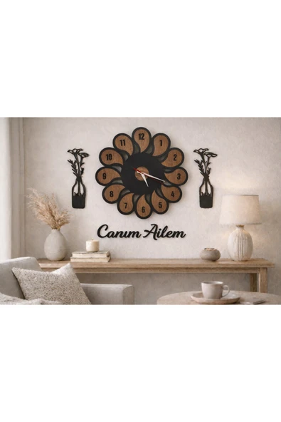 Duvar saati 40 cm çiçekler 30 cm canım ailem temalı no71 ürün görseli 1