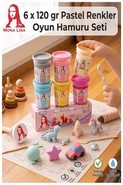 Oyun Hamuru 6 Renk 1 Paket Monalisa 6 lı Pastel Renk Oyun Hamuru Kurumaya Karşı Dirençli Okul Öncesi Kreş Yumuşak ürün görseli 1