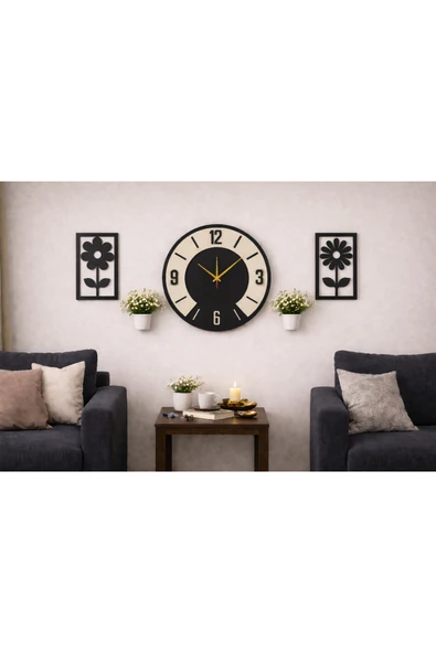 Duvar saati şık ve modern 40 cm çiçekler 30 cm no 57 ürün görseli 1