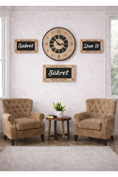 Salon için şık tasarım duvar saatleri ve 3lu sabret şükret dua et temalı no4008 ürün görseli 1
