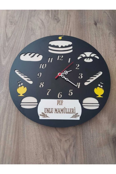 fırın // unlu mamuller // pastane ***iş yerine özel kişiye özel isim Yazılı DUVAR SAATİ NO:54 ürün görseli 1