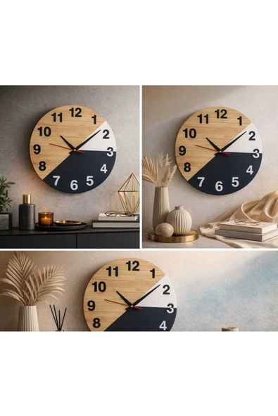 40 cm MDF Duvar Saati, Dekoratif Tasarım, Sessiz Mekanizma, Şık Ev ve Ofis Değer Katar No: mrc19007 ürün görseli 1