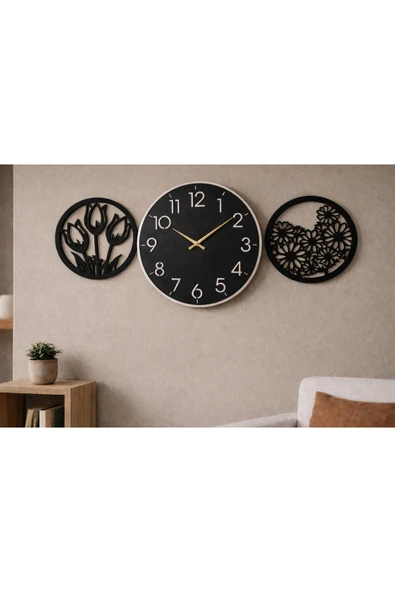 Duvar saati şık ve modern 40 cm çiçekler 30 cm no1027 ürün görseli 1