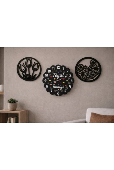 Duvar saati 40 cm çiçekler 30 cm kişiye özel no 1013 ürün görseli 1