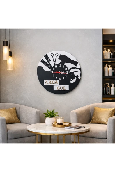 Kuaför salonları için tasarlanmış duvar saati 50 cm kişiye özel no62 ürün görseli 1