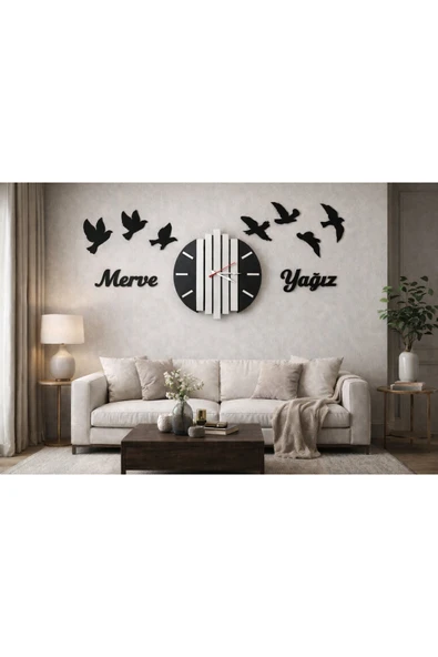 Kuş temalı duvar saati kişiye özel 40 cmdir no 48 ürün görseli 1