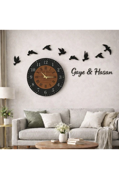 Salon ve Odalar için tasarım duvar saati kişiye özel saat 40 cm dir no 77 ürün görseli 1