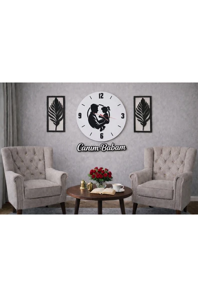 Canım babam temalı duvar saati 40 cm çiçekler 30 cm no10041 ürün görseli 1