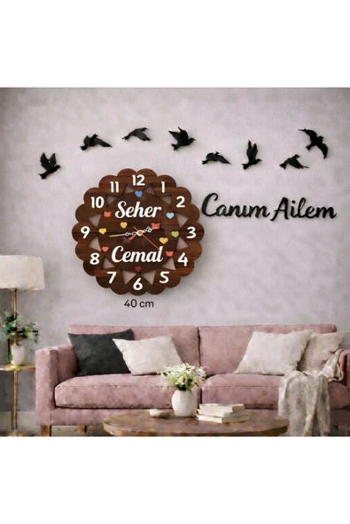 Duvar saati 40 cm 8adet kuş canım ailem temalı no96 ürün görseli 1