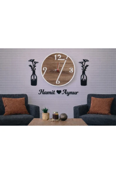 Salon duvar saati 40 cm çiçekler 30 cm kişiye özel no 1016 ürün görseli 1