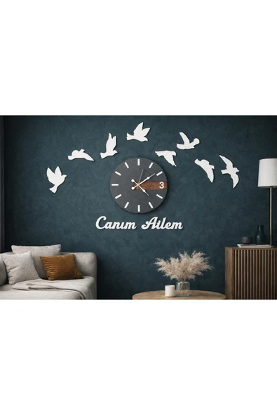 Salon ve odalar için duvar saati kişiye özel 40 cm 8 adet kuş no 63 ürün görseli 1