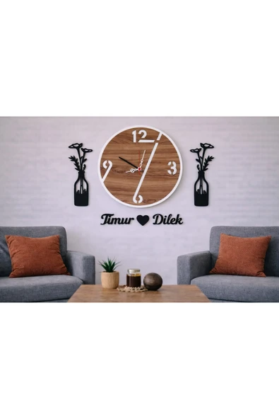 Salon duvar saati 40 cm çiçekler 30 cm kişiye özel şık tasarım no 1005 ürün görseli 1