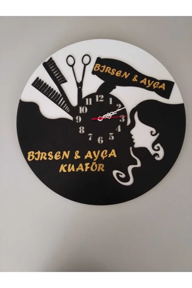 Kuaför veya Güzellik Merkezi İsim yazılı Duvar Saati Kaliteli ve ŞIK ürün görseli 1