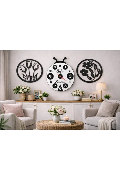 Duvar saati 40 cm çiçekler 30 cm Canım Ailem temalı no52 ürün görseli 1