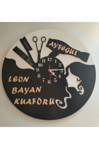 Kuaför veya Güzellik Merkezi 3+3 mdf Kişiye Özel İsim yazılı Duvar Saati ürün görseli 1