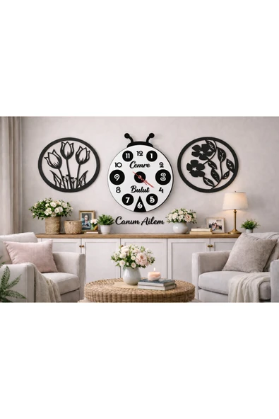 Duvar saati 40 cm çiçekler 30 cm kişiye özel no54 ürün görseli 1