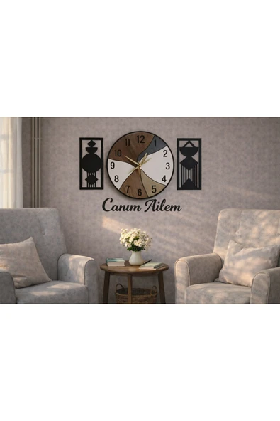 Duvar saati 40 cm çiçekler 30 cm dir canım ailem temalı no62 ürün görseli 1