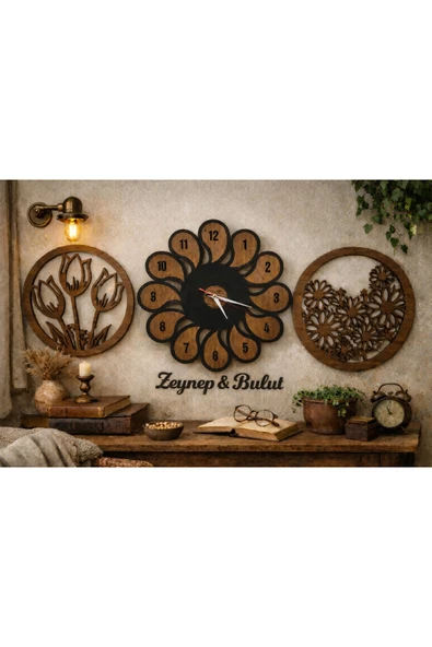 Duvar saati şık ve modern 40 cm çiçekler 30 cm kişiye özel no67 ürün görseli 1