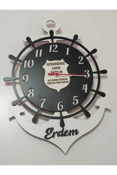 Çocuk Odası Duvar Saati  Taraftar Temalı Siyah Beyaz Kişiye Özel İsimli ürün görseli 1